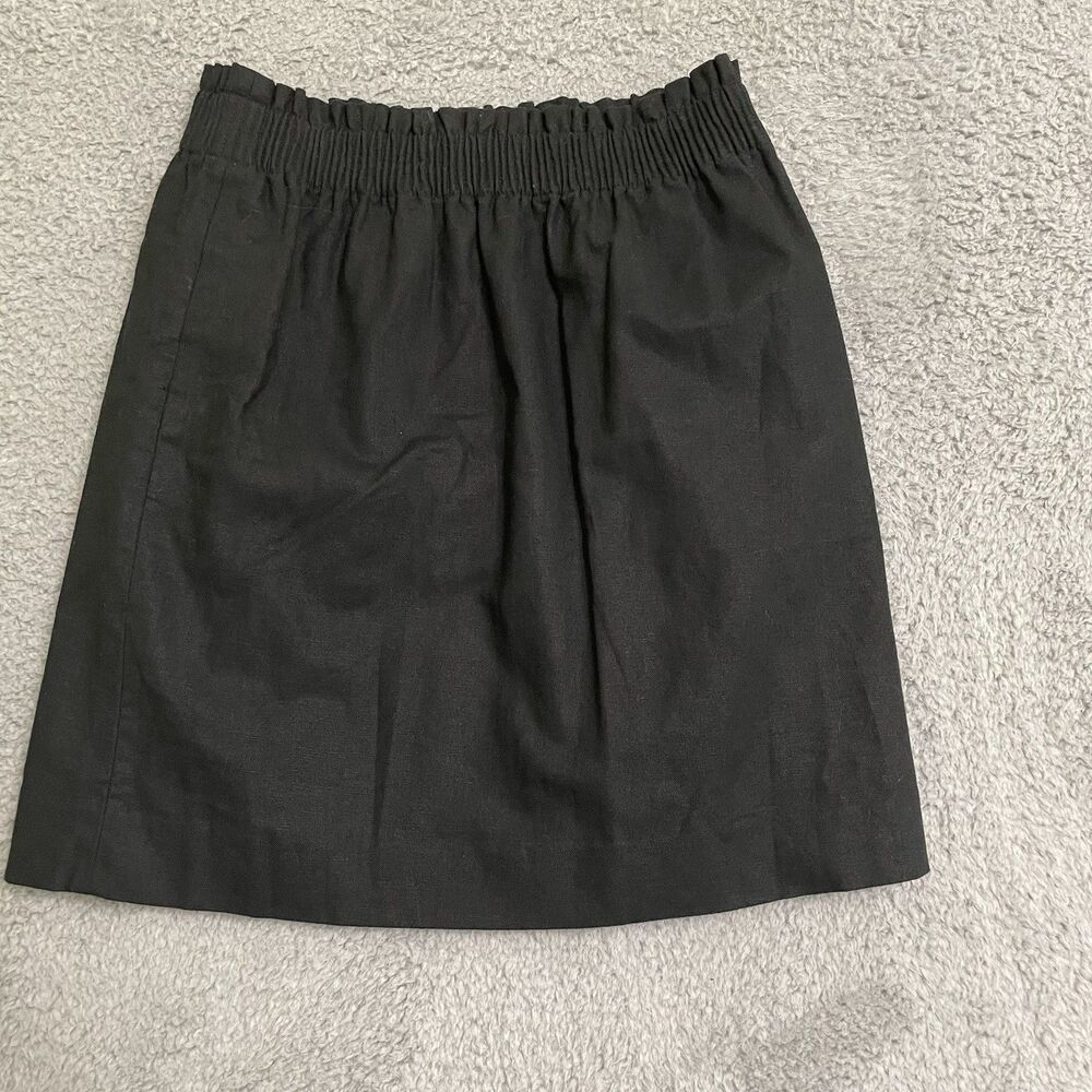 J CREW Skirt Women’s Size 0 Black Pull On Lined Elastic Waist Linen Blend